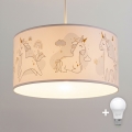 Brilagi - LED barnpendel på vajer BOBO 1xE27/10W/230V Ø 35 cm vit/enhörningar