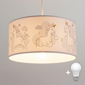 Brilagi - LED barnpendel på vajer BOBO 1xE27/10W/230V Ø 35 cm vit/enhörningar