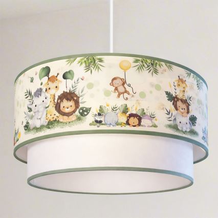 Brilagi - LED barnpendel med vajer BOBO 1xE27/60W/230V Ø 40 cm krämvit/grön/djungel