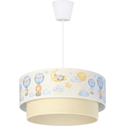 Brilagi - LED barnlampa med kabel BOBO 1xE27/60W/230V Ø 40 cm vit/beige/djurmotiv
