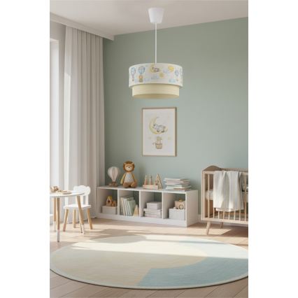 Brilagi - LED barnlampa med kabel BOBO 1xE27/60W/230V Ø 40 cm vit/beige/djurmotiv
