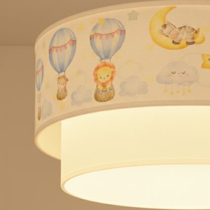 Brilagi - LED barnlampa med kabel BOBO 1xE27/60W/230V Ø 40 cm vit/beige/djurmotiv