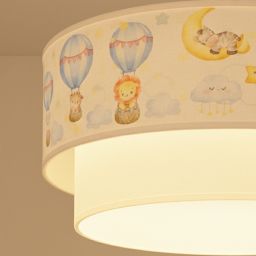 Brilagi - LED barnlampa med kabel BOBO 1xE27/60W/230V Ø 40 cm vit/beige/djurmotiv