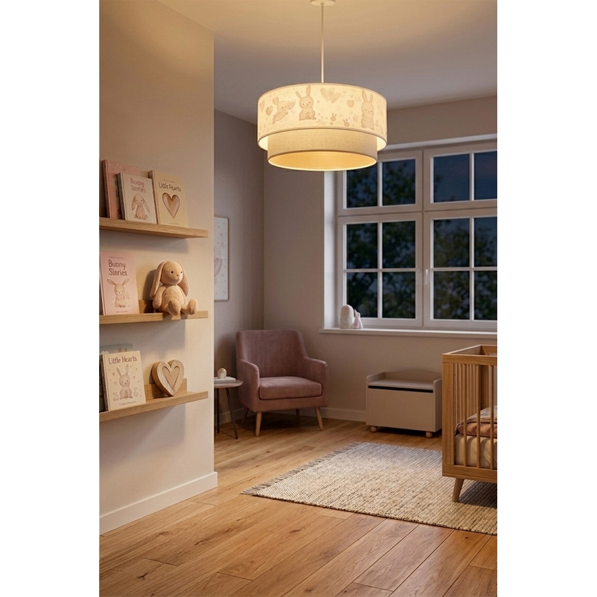 Brilagi - LED-barnpendellampa med kabel BOBO 1xE27/10W/230V Ø 40 cm krämfärgad/grå/kaniner