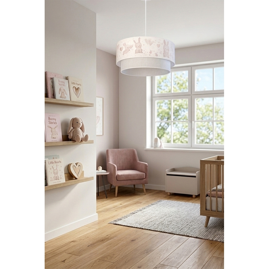 Brilagi - LED-barnpendellampa med kabel BOBO 1xE27/10W/230V Ø 40 cm krämfärgad/grå/kaniner