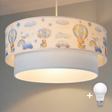 Brilagi-LED Barnpendellampa BOBO 1xE27/60W/230V Ø40 cm kräm/blå/nalle