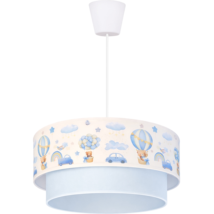 Brilagi-LED Barnpendellampa BOBO 1xE27/60W/230V Ø40 cm kräm/blå/nalle