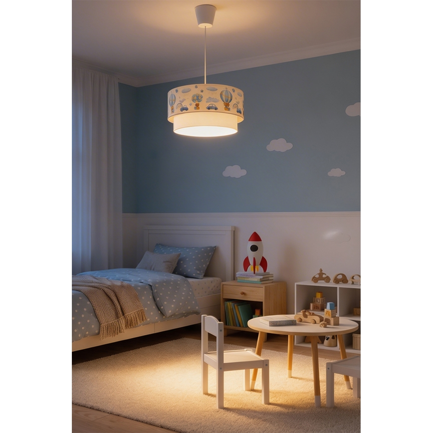 Brilagi-LED Barnpendellampa BOBO 1xE27/60W/230V Ø40 cm kräm/blå/nalle