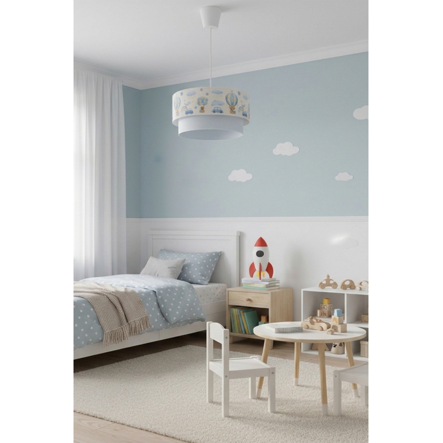 Brilagi-LED Barnpendellampa BOBO 1xE27/60W/230V Ø40 cm kräm/blå/nalle