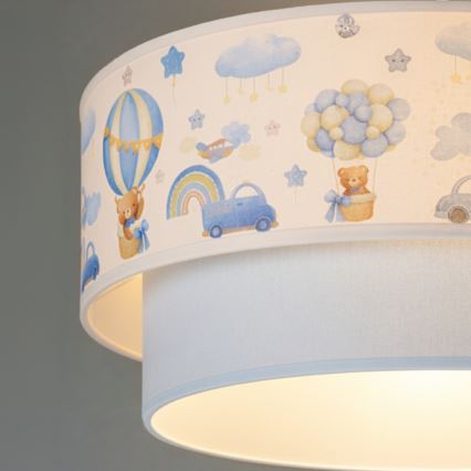 Brilagi-LED Barnpendellampa BOBO 1xE27/60W/230V Ø40 cm kräm/blå/nalle