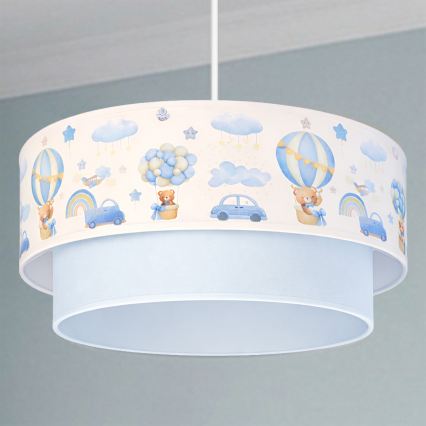 Brilagi-LED Barnpendellampa BOBO 1xE27/60W/230V Ø40 cm kräm/blå/nalle