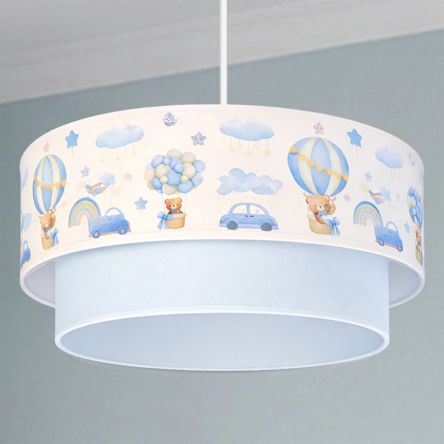 Brilagi-LED Barnpendellampa BOBO 1xE27/60W/230V Ø40 cm kräm/blå/nalle