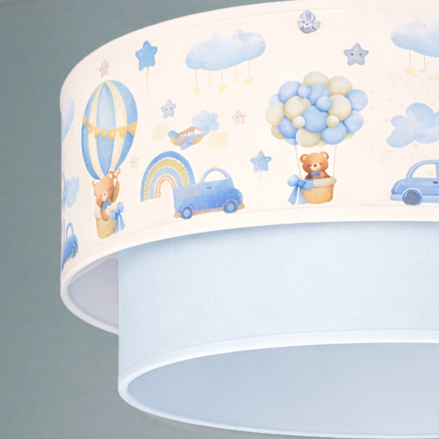 Brilagi-LED Barnpendellampa BOBO 1xE27/60W/230V Ø40 cm kräm/blå/nalle