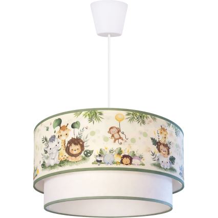 Brilagi-LED Barnpendellampa BOBO 1xE27/60W/230V Ø40 cm kräm/grön/djungel