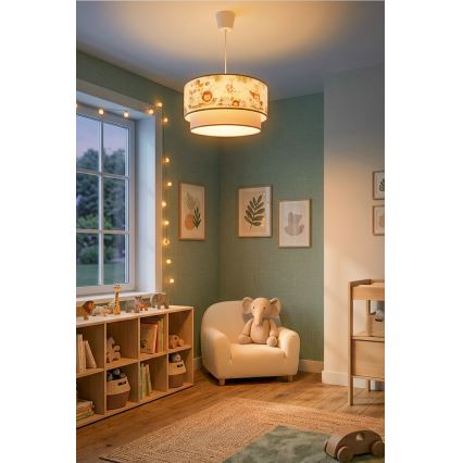 Brilagi-LED Barnpendellampa BOBO 1xE27/60W/230V Ø40 cm kräm/grön/djungel