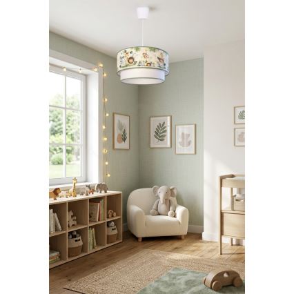 Brilagi-LED Barnpendellampa BOBO 1xE27/60W/230V Ø40 cm kräm/grön/djungel