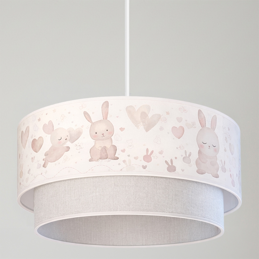 Brilagi - LED barnpendel med vajer BOBO 1xE27/60W/230V Ø 40 cm krämfärgad/grå/kaniner