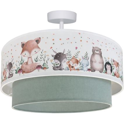 Brilagi - LED taklampa för barn BOBO 1xE27/10W/230V Ø 40 cm vit/grön/djurmotiv