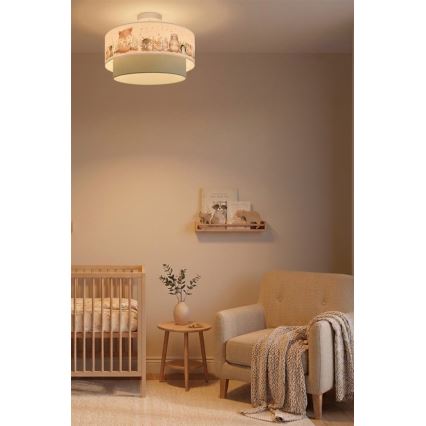 Brilagi - LED taklampa för barn BOBO 1xE27/10W/230V Ø 40 cm vit/grön/djurmotiv