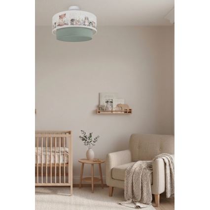 Brilagi - LED taklampa för barn BOBO 1xE27/10W/230V Ø 40 cm vit/grön/djurmotiv