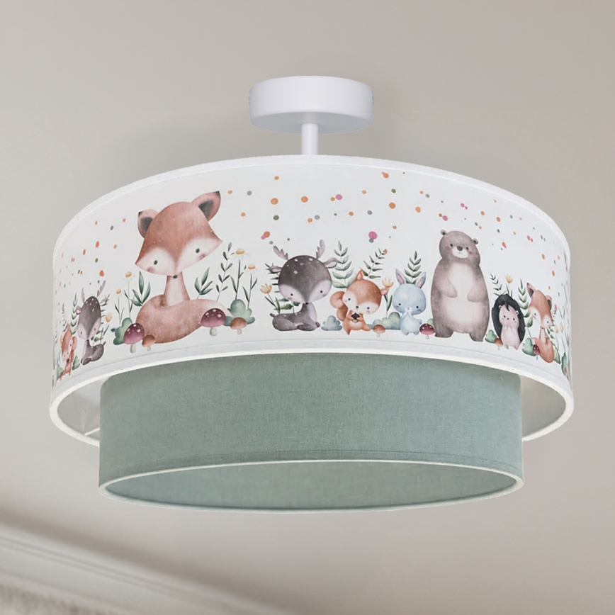 Brilagi - LED taklampa för barn BOBO 1xE27/10W/230V Ø 40 cm vit/grön/djurmotiv