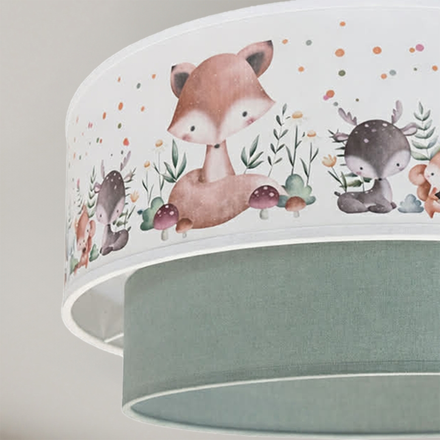 Brilagi - LED taklampa för barn BOBO 1xE27/10W/230V Ø 40 cm vit/grön/djurmotiv