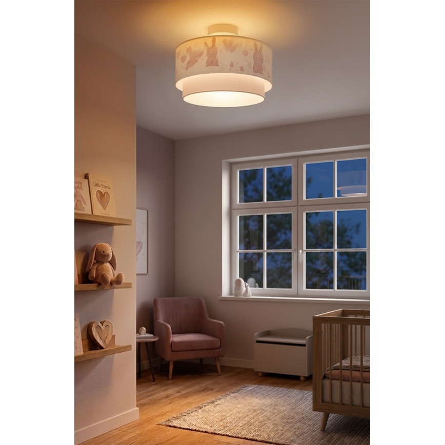 Brilagi - LED ytmonterad barnplafond BOBO 1xE27/10W/230V Ø 40 cm krämvit/grå/kaninmotiv
