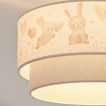 Brilagi - LED ytmonterad barnplafond BOBO 1xE27/10W/230V Ø 40 cm krämvit/grå/kaninmotiv