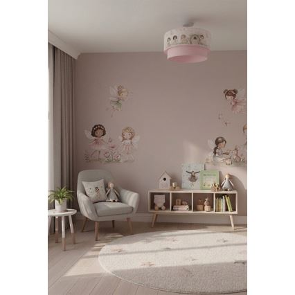 Brilagi - LED barnplafond BOBO 1xE27/60W/230V Ø 40 cm rosa/älvor