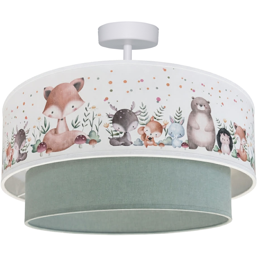 Brilagi - LED ytmonterad barnlampa BOBO 1xE27/60W/230V Ø 40 cm vit/grön/med djurmotiv