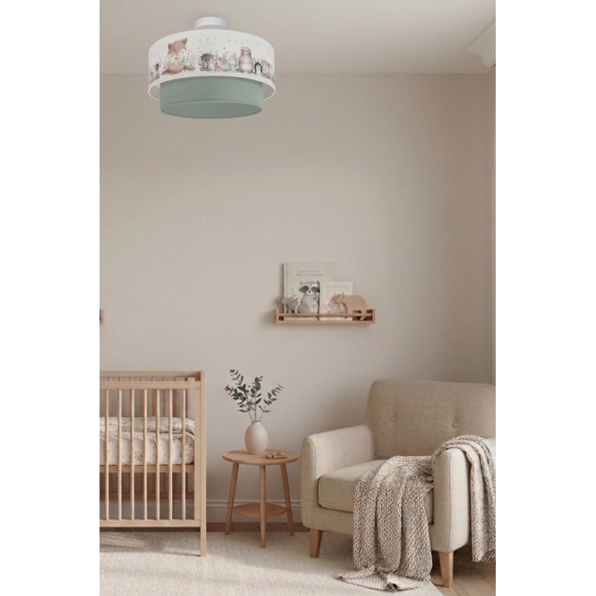 Brilagi - LED ytmonterad barnlampa BOBO 1xE27/60W/230V Ø 40 cm vit/grön/med djurmotiv