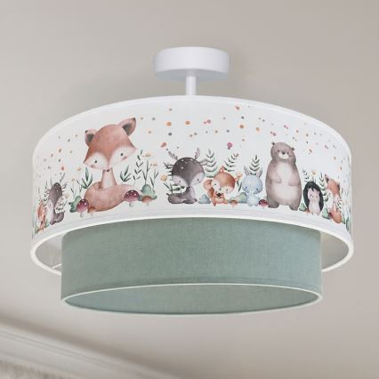 Brilagi - LED ytmonterad barnlampa BOBO 1xE27/60W/230V Ø 40 cm vit/grön/med djurmotiv