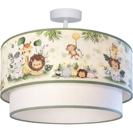 Brilagi - LED barnplafond BOBO 1xE27/60W/230V Ø 40 cm krämvit/grön/djungelmönster