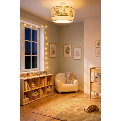 Brilagi - LED barnplafond BOBO 1xE27/60W/230V Ø 40 cm krämvit/grön/djungelmönster