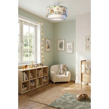 Brilagi - LED barnplafond BOBO 1xE27/60W/230V Ø 40 cm krämvit/grön/djungelmönster