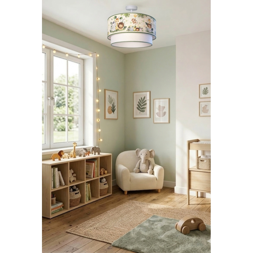 Brilagi - LED barnplafond BOBO 1xE27/60W/230V Ø 40 cm krämvit/grön/djungelmönster