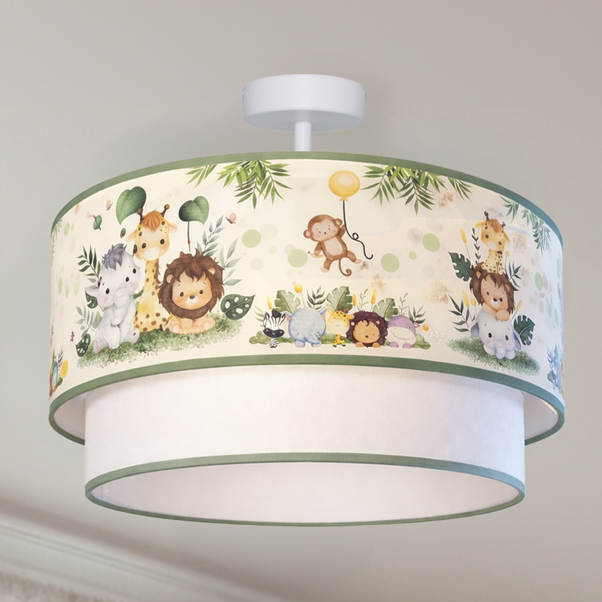 Brilagi - LED barnplafond BOBO 1xE27/60W/230V Ø 40 cm krämvit/grön/djungelmönster