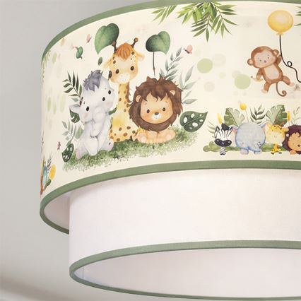 Brilagi - LED barnplafond BOBO 1xE27/60W/230V Ø 40 cm krämvit/grön/djungelmönster