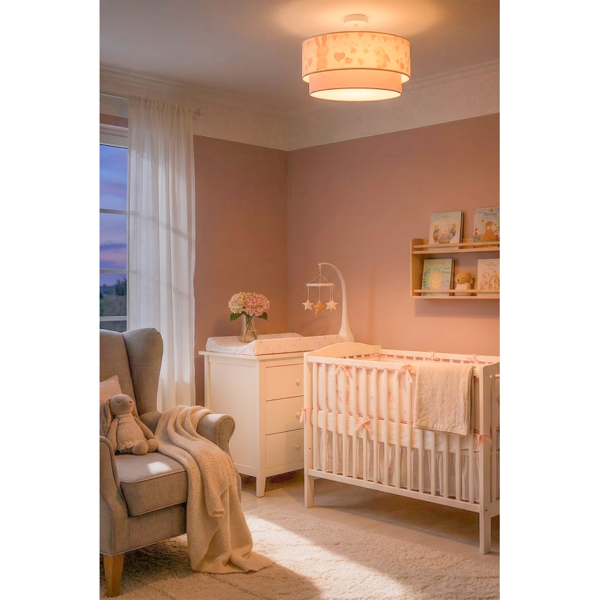 Brilagi - LED barntaklampa BOBO, ytmonterad 1xE27/60W/230V, Ø 40 cm, krämvit/rosa med kaninmotiv