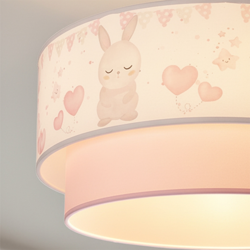 Brilagi - LED barntaklampa BOBO, ytmonterad 1xE27/60W/230V, Ø 40 cm, krämvit/rosa med kaninmotiv