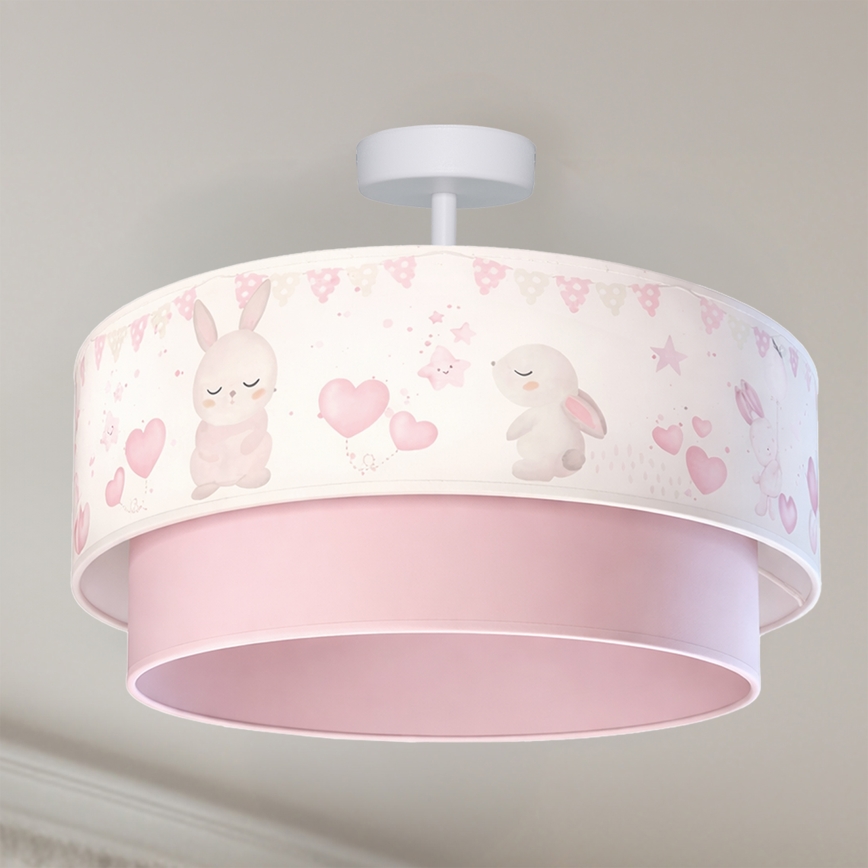 Brilagi - LED barntaklampa BOBO, ytmonterad 1xE27/60W/230V, Ø 40 cm, krämvit/rosa med kaninmotiv