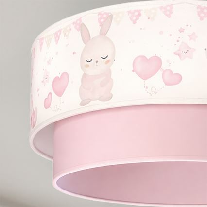 Brilagi - LED barntaklampa BOBO, ytmonterad 1xE27/60W/230V, Ø 40 cm, krämvit/rosa med kaninmotiv