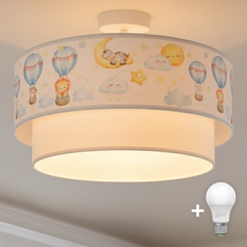 Brilagi - LED barnplafond BOBO, ytmonterad, 1xE27/10W/230V, Ø40 cm, vit/beige/djurmotiv