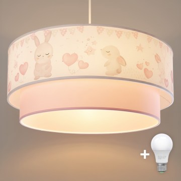 Brilagi - LED Barntaklampa på vajer BOBO 1xE27/60W/230V Ø 40 cm krämvit/rosa/kaninmotiv