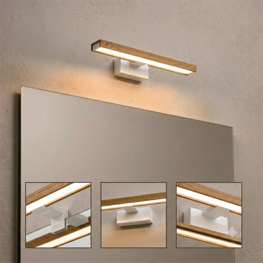 Brilagi - LED-spegelbelysning för badrum 3-i-1 WOODY MIRROR LED/8W/230V 40 cm IP44 vit/ek
