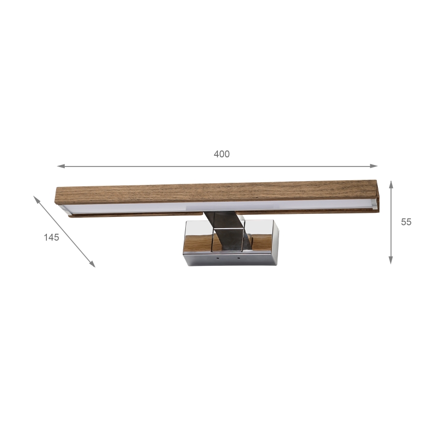 BRILAGI - LED-belysning för badrumsspegel 3-i-1 WOODY MIRROR LED/8W/230V 40 cm IP44 blank krom/ek valnöt