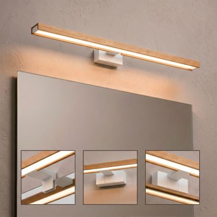 Brilagi - LED-belysning för badrumsspegel 3 i 1 WOODY MIRROR LED/15W/230V 80 cm IP44 vit/ek