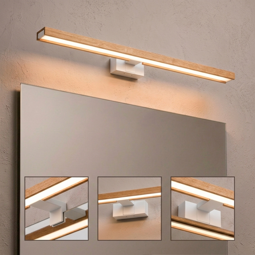 Brilagi - LED-belysning för badrumsspegel 3 i 1 WOODY MIRROR LED/15W/230V 80 cm IP44 vit/ek