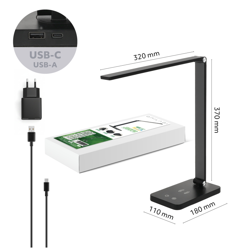 BRILAGI - Dimmbar beröringsstyrd LED-bordslampa med trådlös Qi-laddning MODO CHARGE LED/7W/5V 3000/4000/6000K svart