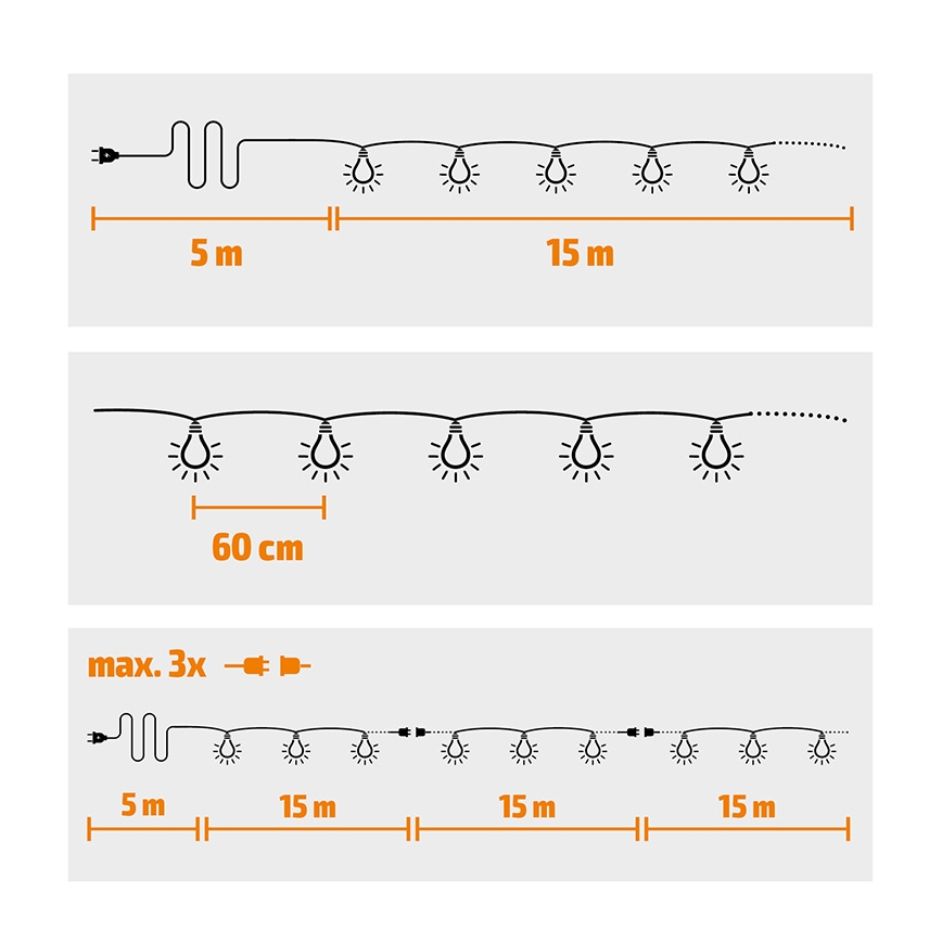 Brilagi - LED dekorativ utomhusslinga KRANS 25xE12 20m vit IP44 varm vit